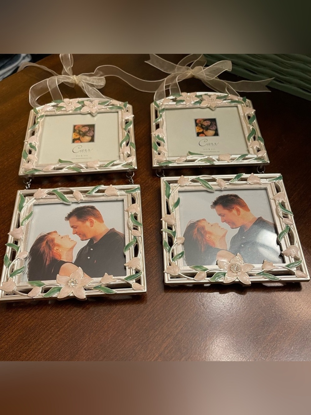 🩷 Carrs Pink & Green Photo Frame 3 1/2 By 3 1/2 Metal Frame Floral Design🩷